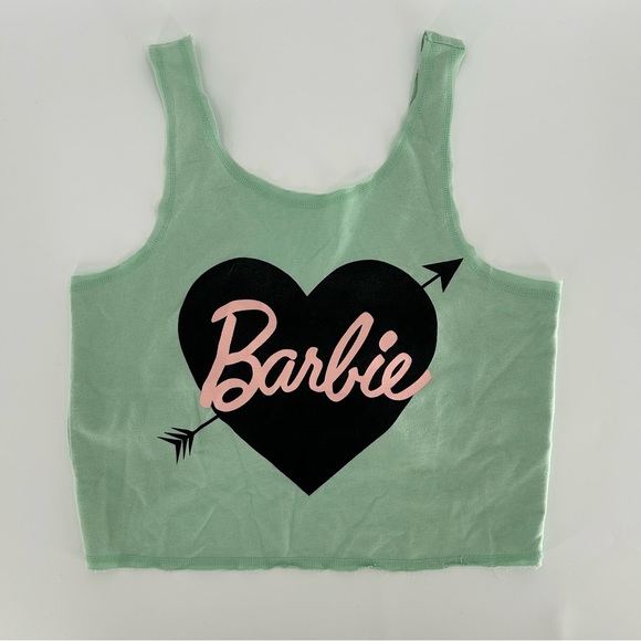 Barbie Tops - Women's Barbie Crop Tank Top Open Back with Bow Green Black Pink Small
